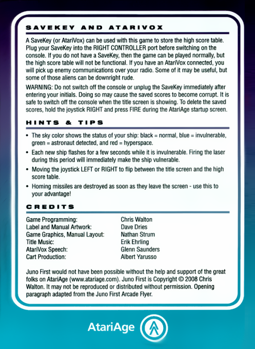 Juno First (Homebrew) — Box back